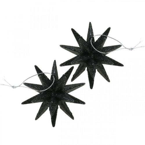 Product Christmas decoration stars for hanging black Ø7.5cm 8 pcs