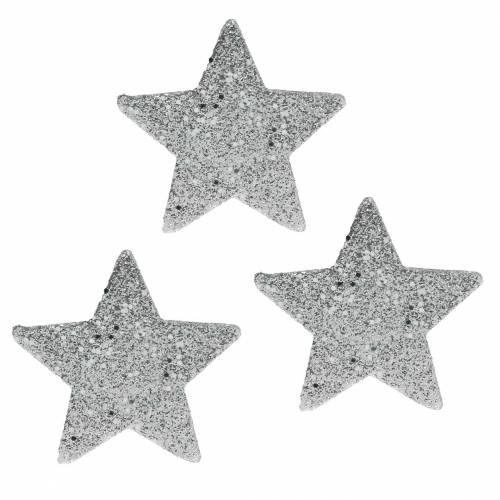 Floristik24 Scatter Decoration Stars with Glitter Ø6.5cm Silver 36 pcs