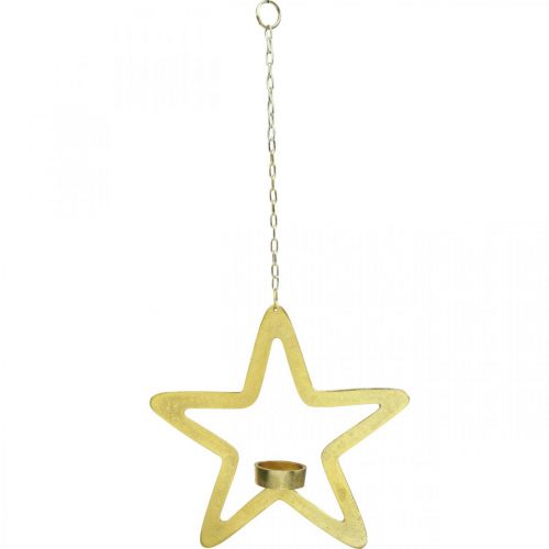 Product Decorative star tealight holder metal for hanging golden 24cm