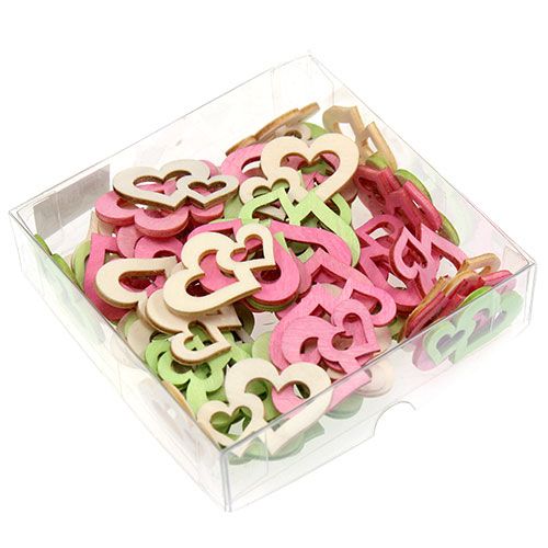 Product Scatter wooden hearts colored assorted 4cm 72 pcs
