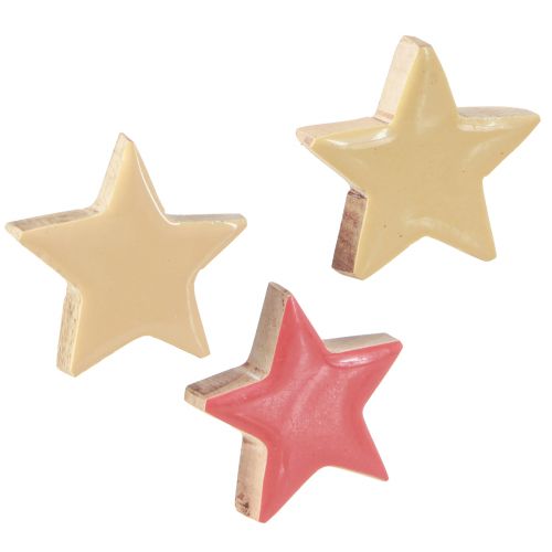 Scatter decoration wooden stars mango wood apricot yellow 5cm 12pcs