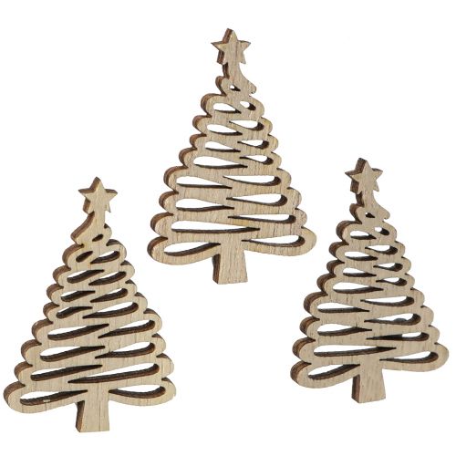 Scatter decoration Christmas tree natural 3x4,5cm 72 pcs