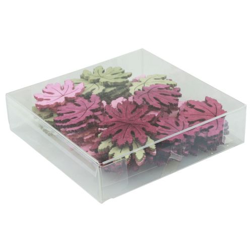 Product Scatter decoration wooden autumn leaves table decoration purple pink green 4 cm 72 pcs