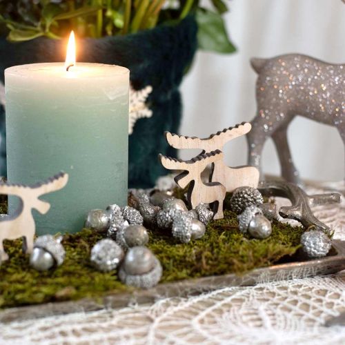 Product Scatter Decoration Wooden Elk, Table Decoration, Advent Whitewashed 30 Pcs