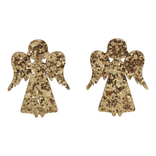 Floristik24 Scatter decoration Christmas wooden angel gold glitter 5x3.5cm 48pcs