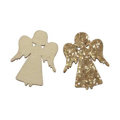 Product Scatter decoration Christmas wooden angel gold glitter 5x3.5cm 48pcs