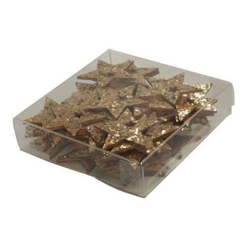 Product Scatter decoration Christmas wooden stars natural gold glitter 5cm 72pcs