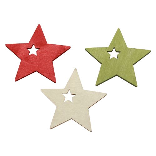 Floristik24 Scatter decoration Christmas wooden stars red natural green 5 cm 72 pcs