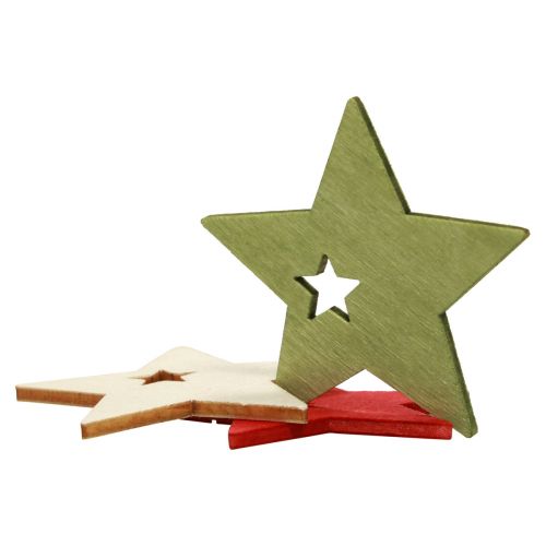 Product Scatter decoration Christmas wooden stars red natural green 5 cm 72 pcs