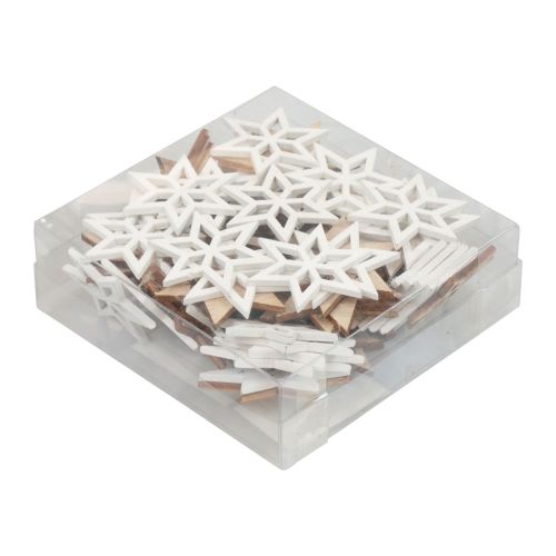 Product Christmas decoration wooden stars white/natural Ø4cm 72 pcs