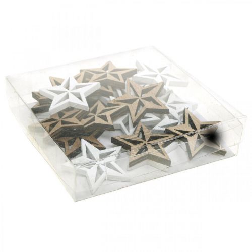 Product Wooden stars decoration confetti Christmas white/natural 3.5cm 48 pcs