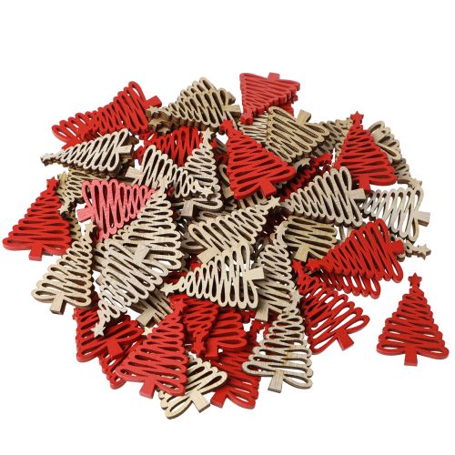 Product Scattered wooden fir tree with star natural red 3x4.5cm 72 pcs