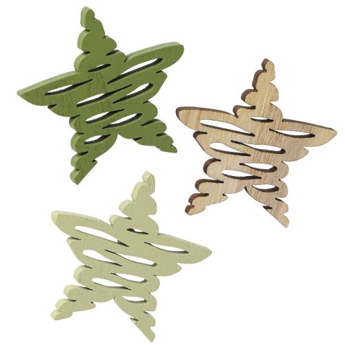 Scattered Parts Stars Natural Green Christmas Wood Ø4cm 72 pcs