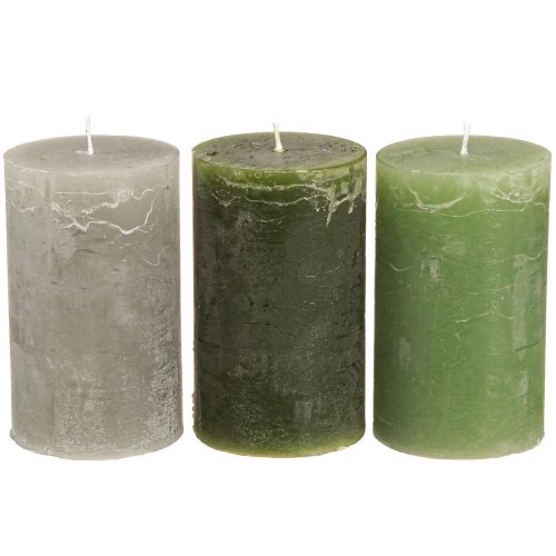 Floristik24 Pillar Candles 3 Colors Green Various Sizes 12 Pcs