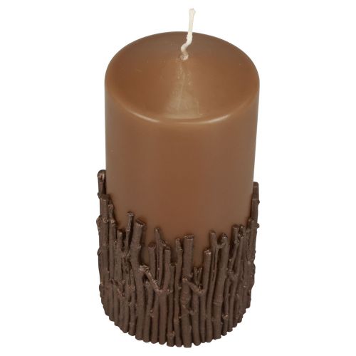 Product Pillar candle branches decor candle brown caramel 150/70mm 1 pc