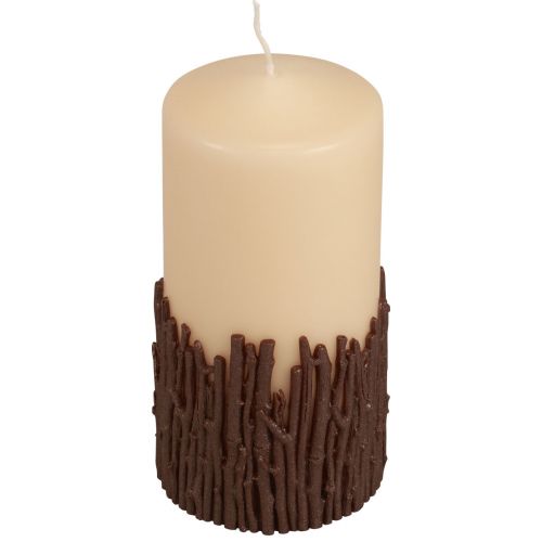 Product Pillar candle branches decor candle rustic beige 150/70mm 1 pc