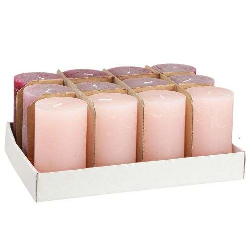 Product Pillar candles dyed 3 colours Berry 70×120mm 12 pcs