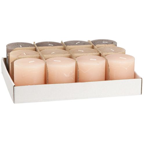 Product Pillar candles dyed 3 colours brown 70×80mm 12 pcs