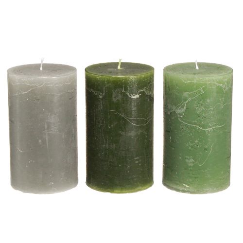 Pillar candles dyed 3 colours green 70×120mm 12 pcs