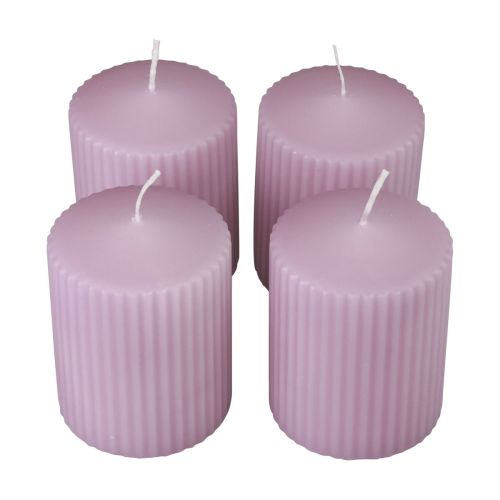 Pillar candles lilac grooved candles candles decoration 70/90mm 4pcs