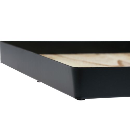 Product Decorative tray metal wood square natural black 25.5×25.5×4cm
