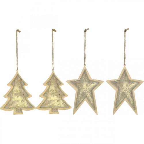 Product Metal pendants fir and star, Christmas tree decorations, Christmas decoration golden, antique look H15.5 / 17cm 4pcs