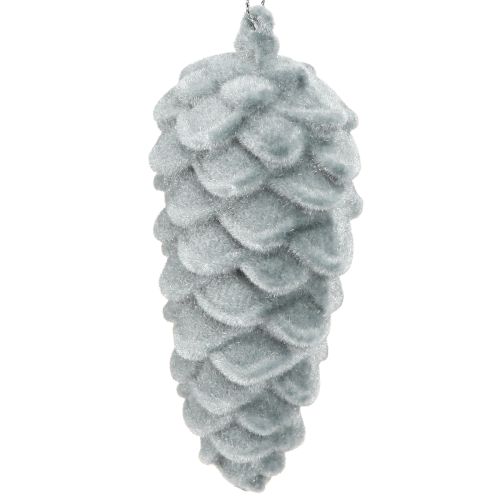 Product Pine cones, grey flocked, 11.5cm, 6 pieces, decoration
