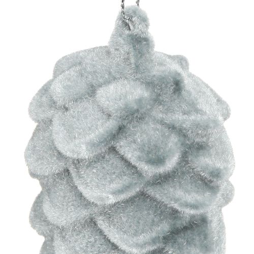 Product Pine cones, grey flocked, 11.5cm, 6 pieces, decoration