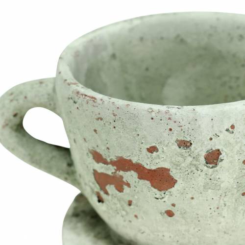 Product Plant Pot Planter Cup with Saucer Vintage Grey, Natural Clay Ø8cm H6.5cm 4 pcs