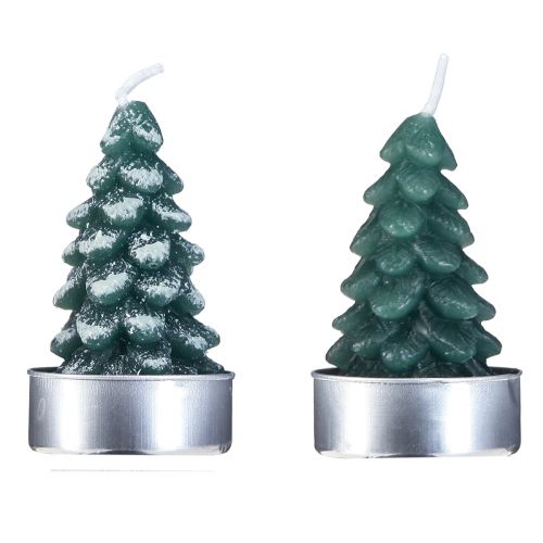 Floristik24 Tealights Christmas Christmas Tree Green Snowy 6.5cm 8pcs