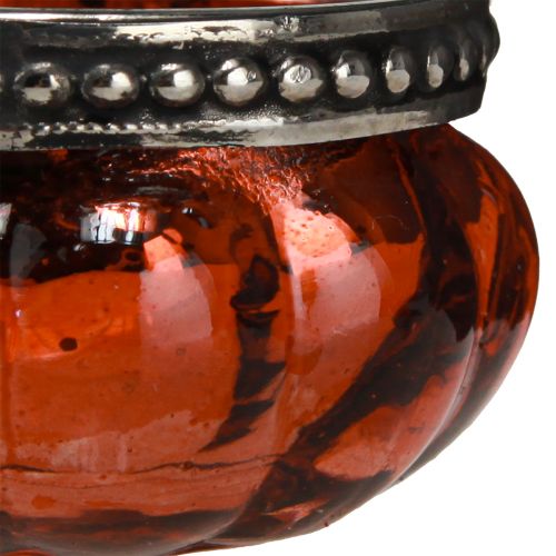 Product Tealight glass antique red silver with metal rim Ø6cm H3.5cm