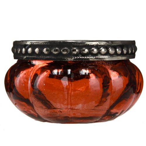 Product Tealight glass antique red silver with metal rim Ø6cm H3.5cm