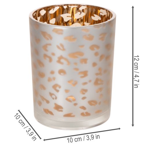 Product Glass tealight holder with leopard print, 12cm