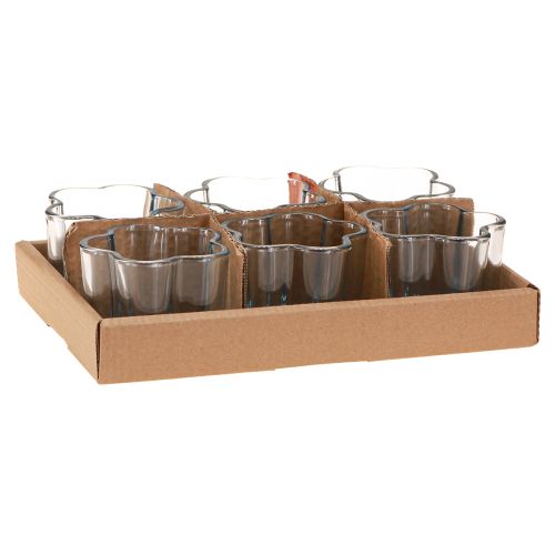 Product Tealight holder glass flower tealight glass blue Ø7.5cm H6cm 6pcs