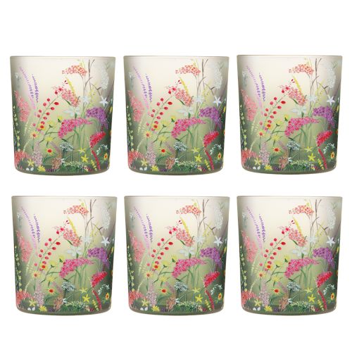 Product Tealight Holder Glass Spring Summer Flowers H8cm 6 pcs