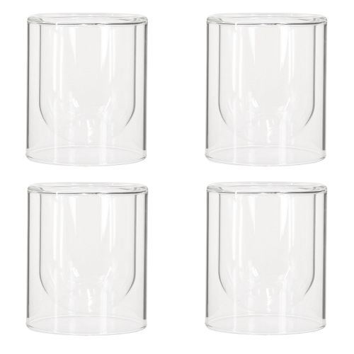 Product Tealight Holder Glass Round Lantern Clear Ø8.5cm H10cm 4 pcs