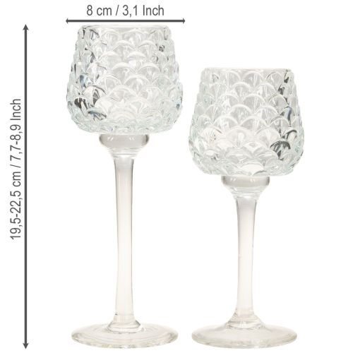 Product Glass tealight holder, cone shape, with base, H19.5/22.5cm, set of 2