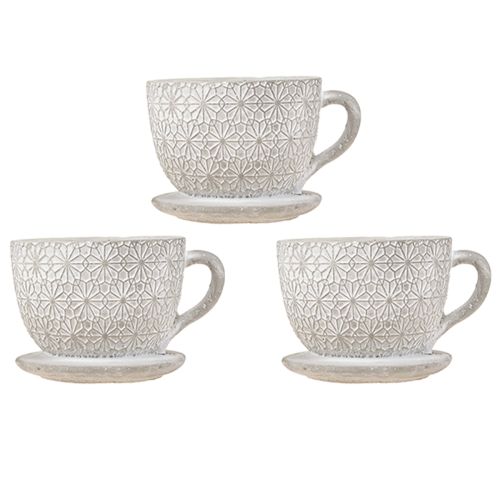 Floristik24 Teacup Decoration Ceramic White Washed 12×10×8cm 3 pcs