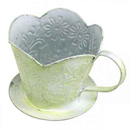 Product Planter, decorative coffee filter holder, metal cup for planting, floral decoration green, white Shabby Chic H11cm Ø11cm