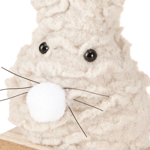 Product Decorative Easter bunny made of plush – fluffy Easter decoration in beige & white on wooden base H18cm 2 pcs