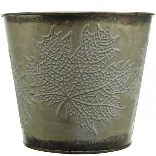 Product Autumn pot, planter with leaves, golden metal decoration Ø16.5cm H14.5cm