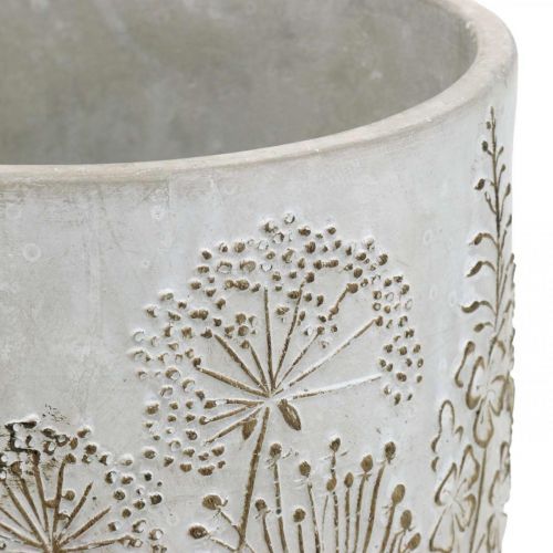 Product Vase Concrete White Flower vase with relief flowers vintage Ø18cm