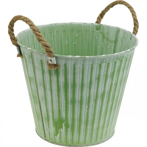 Product Plant bucket, metal pot with handles, decorative planter for planting pink/green/yellow shabby chic Ø12cm H10cm set of 3