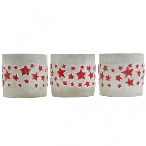 Product Ceramic decoration star pattern, planter, concrete look, Advent decoration Ø10.5cm H9.5cm 3pcs