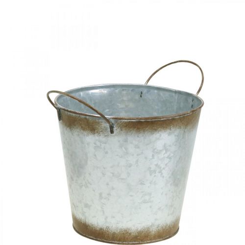 Planter made of metal, flower bowl, plant pot with handles silver, patina Ø18cm H20cm