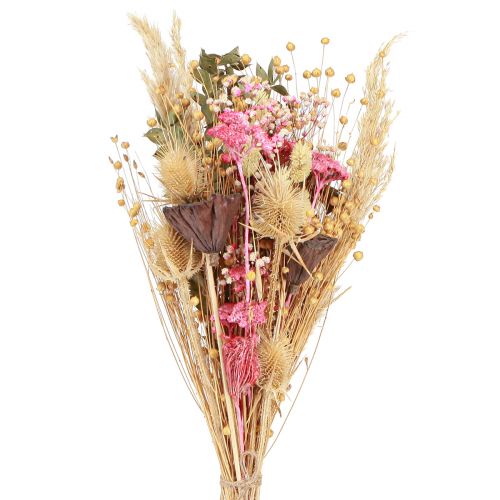 Dried bouquet lotus flax thistle pink cream 50cm 100g