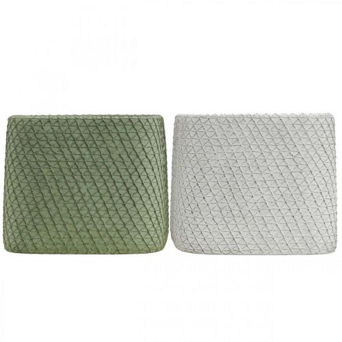 Product Planter ceramic white green relief mesh 12.5x12.5cm H9cm 2pcs