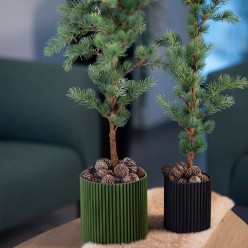 Product Paper Plant Pot Grooved Dark Green Ø13cm H12cm 4 pcs