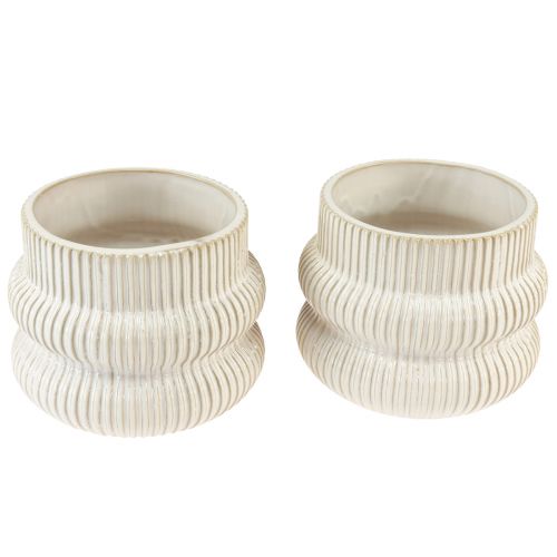 Floristik24 Planter ceramic plant pot with grooved pattern Ø10cm H11cm 2pcs