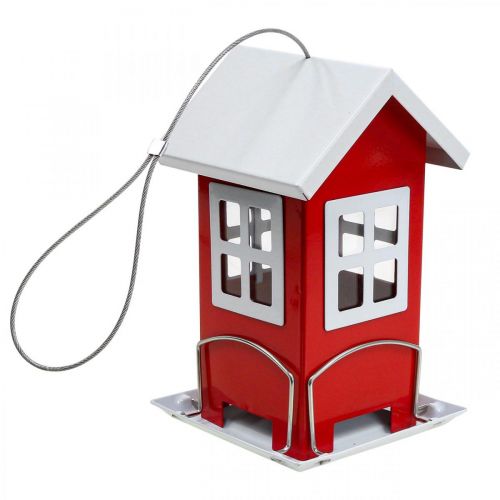 Product Bird Feeder Red and White Metal Bird Feeder H19cm